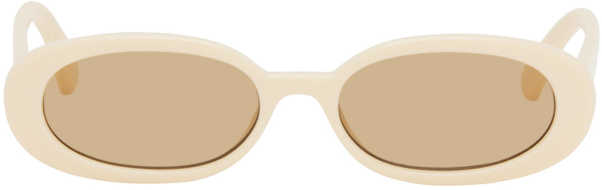 Le Specs Womens Ecru Outta Love Oval-frame Plastic Sunglasses