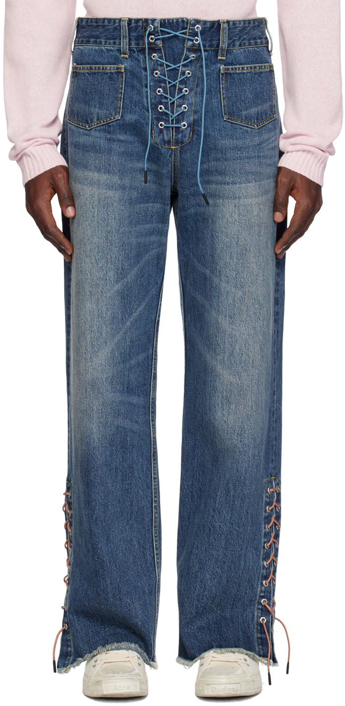 Stockholm Surfboard Club Blue Lace-up Jeans