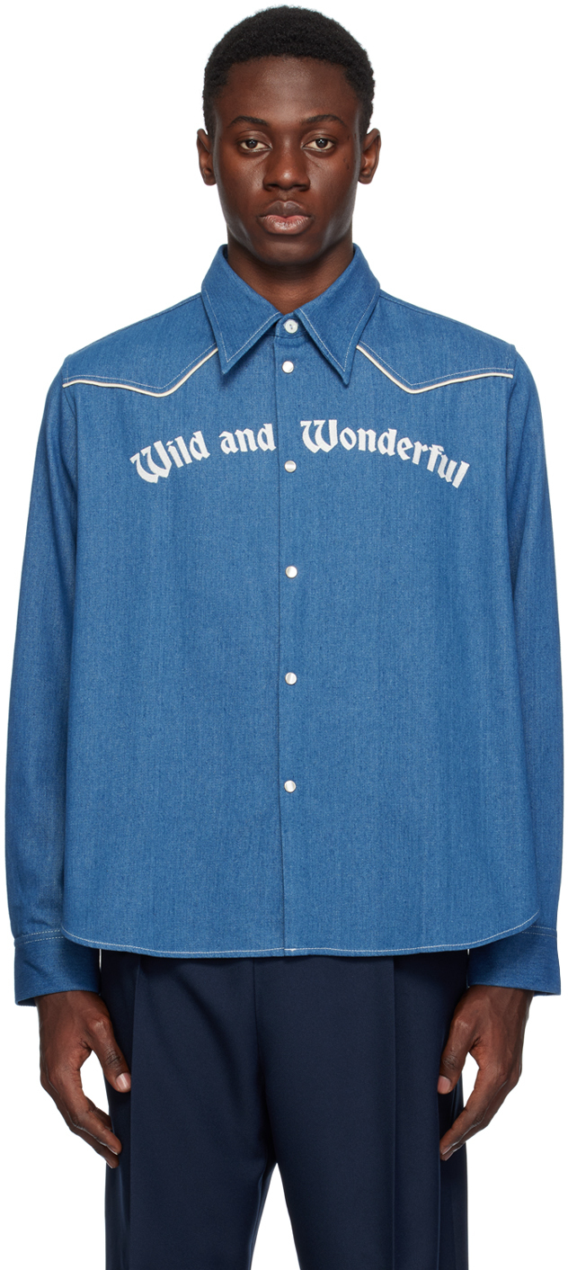 Stockholm Surfboard Club Blue Embroidered Denim Shirt