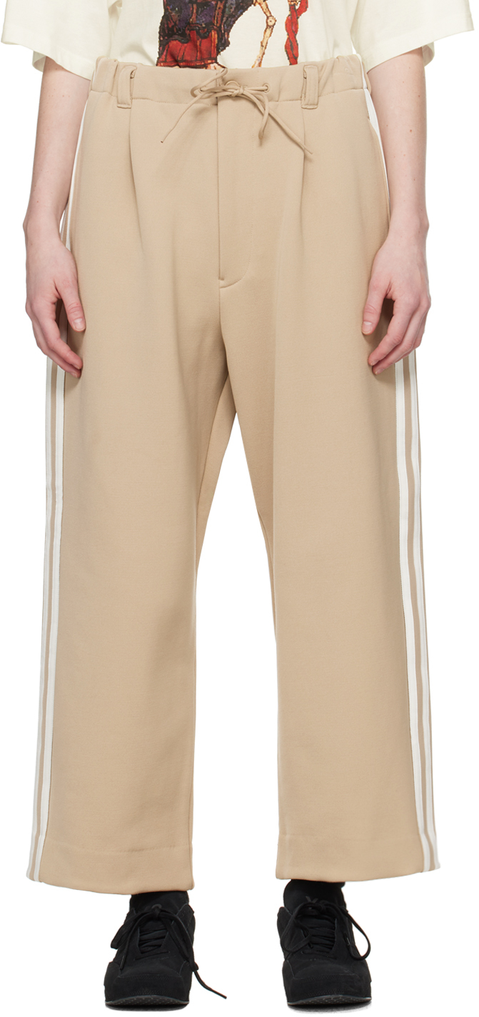 Y-3 Beige 3-stripes Track Trousers In Trace Khaki/off Whit