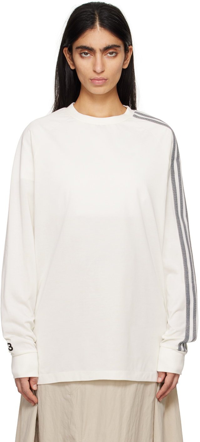 Shop Y-3 Off-white 3-stripes Long Sleeve T-shirt In Off White