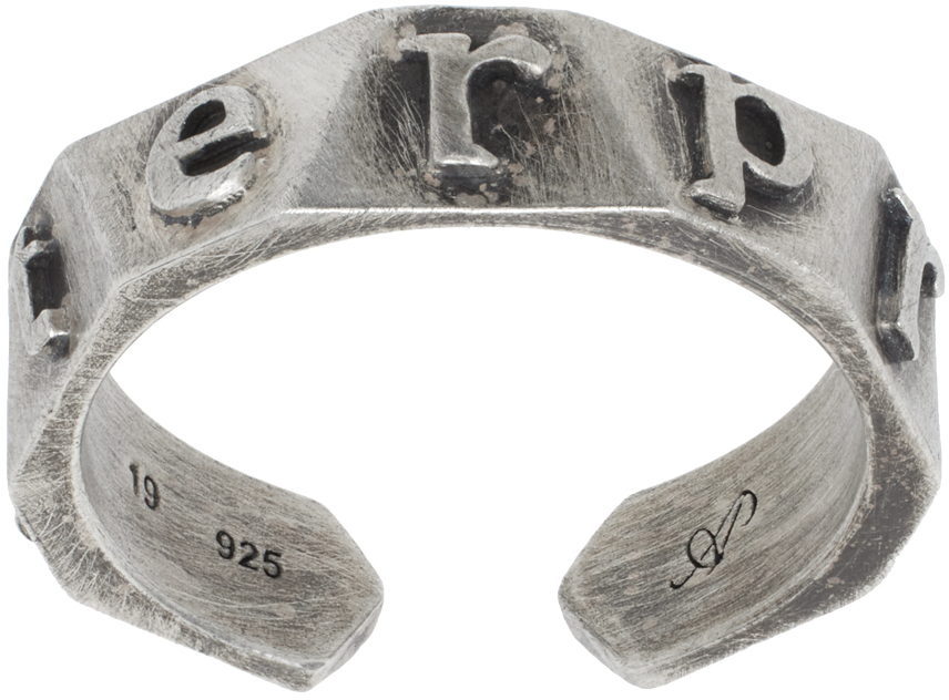 Silver Signature Logo Carving Ring by AFTER PRAY on Sale