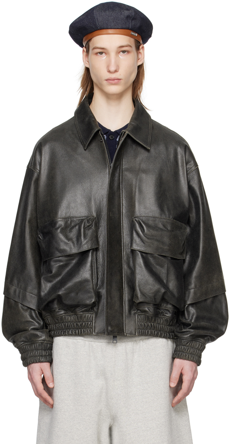 AFTER PRAY: Black Oversized Leather Jacket | SSENSE Canada