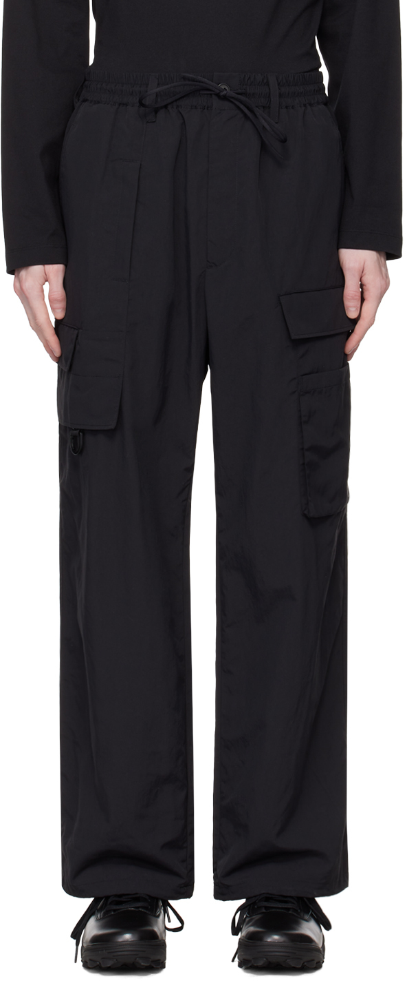 Black Crinkled Cargo Pants by Y-3 on Sale