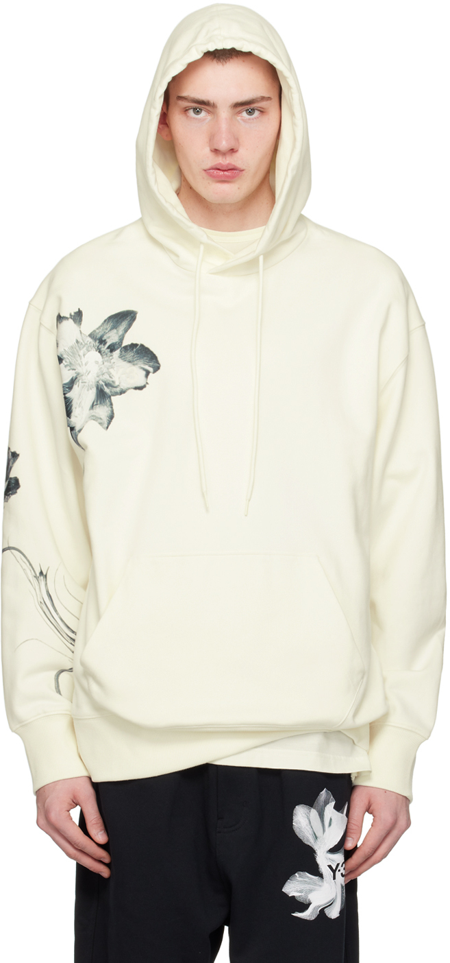Shop Y-3 Off-white Graphic Hoodie In Off White