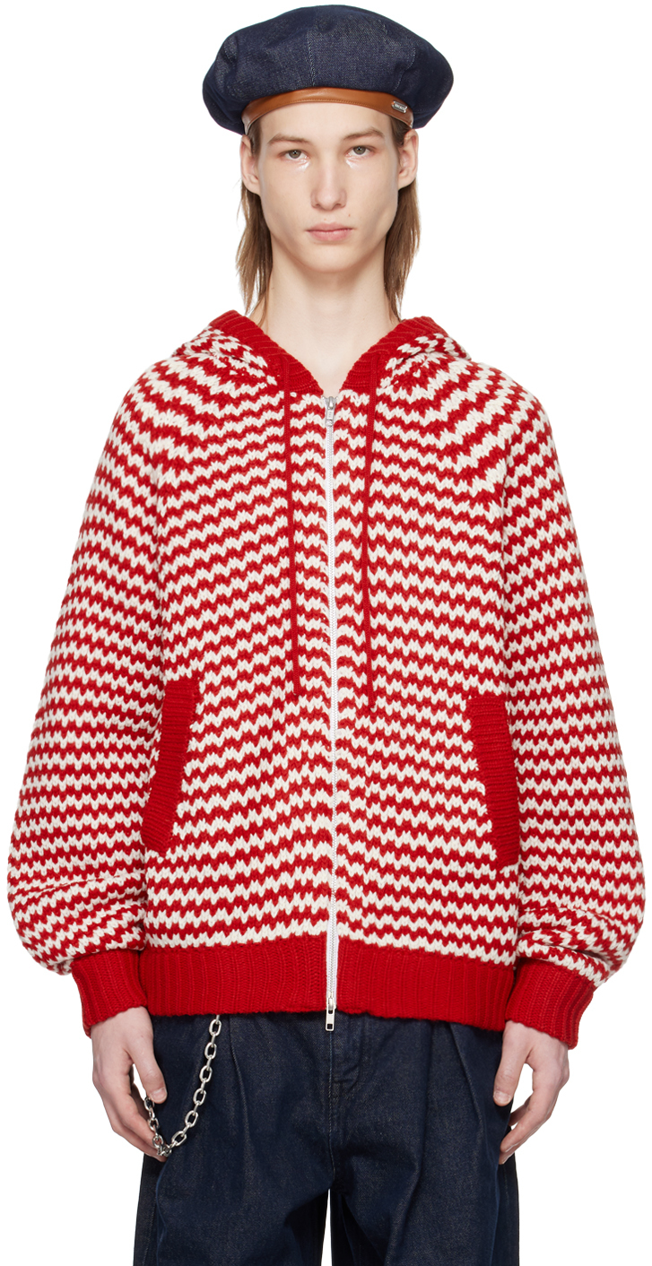 Red & White Striped Hoodie