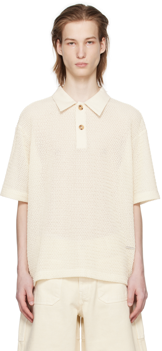 Shop After Pray Off-white Mesh Polo In Ivory
