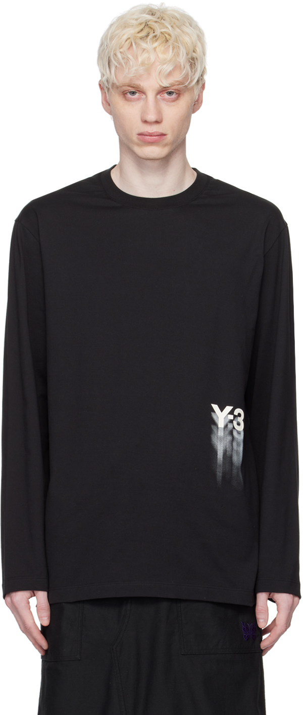 Shop Y-3 Black Graphic Long Sleeve T-shirt