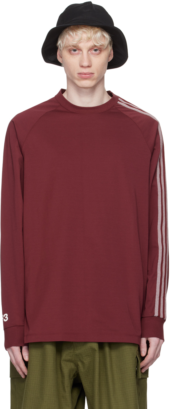 Burgundy 3-Stripes Long Sleeve T-Shirt