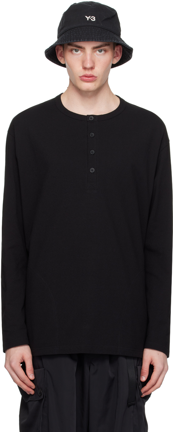 Black Buttoned Long Sleeve T-Shirt