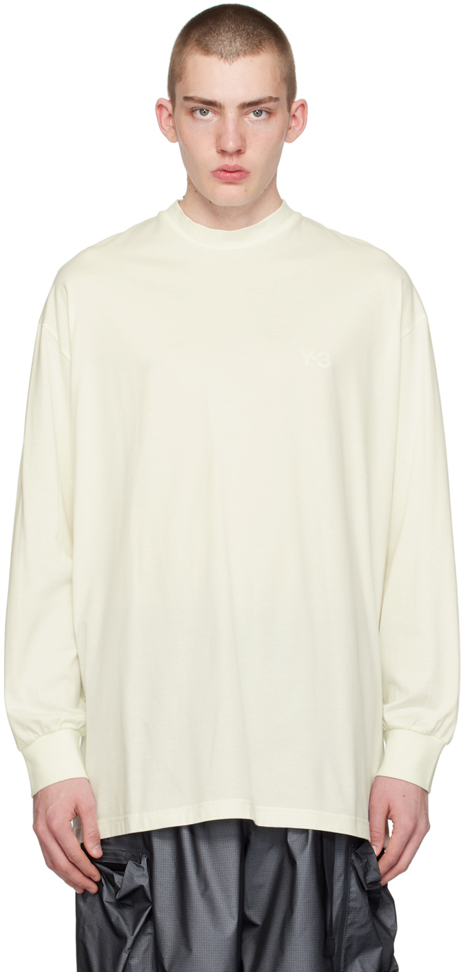 Shop Y-3 Off-white Mock Neck Long Sleeve T-shirt In Off White