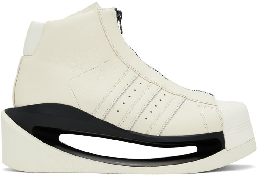 Y-3 Gendo Pro 3-stripes Cut-out Leather Boots In Cream White/black/of