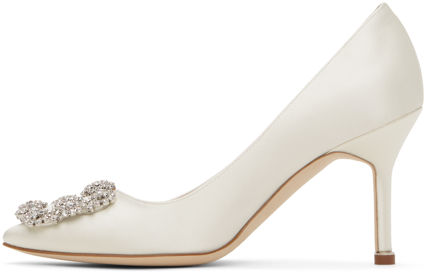 Manolo Blahnik White Hangisi Bridal 90 Heels In 1309 Lcrm