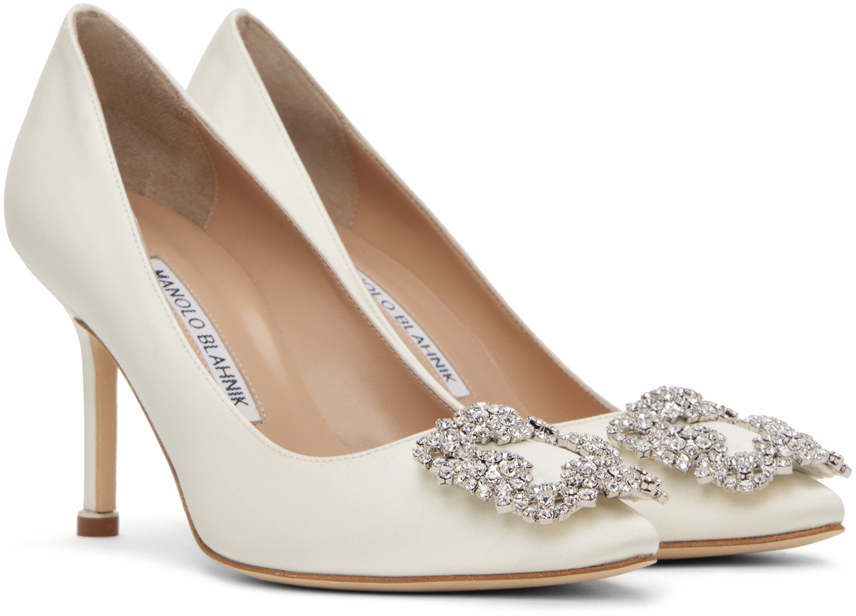 Manolo Blahnik White Hangisi Bridal 90 Heels In 1309 Lcrm
