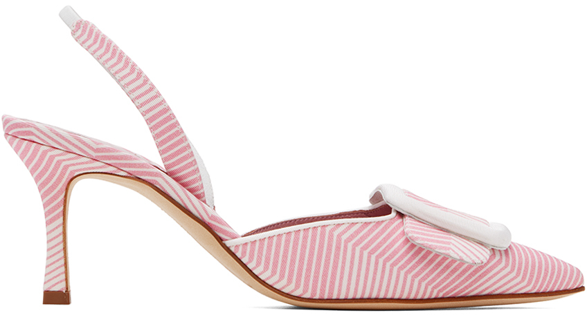 Shop Manolo Blahnik Pink & White Mayslibi Heels In 9065/1012 Ypri/whit