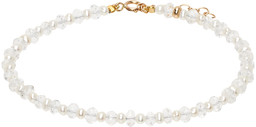 White April Birthstone Herkimer Diamond Pearl Bracelet