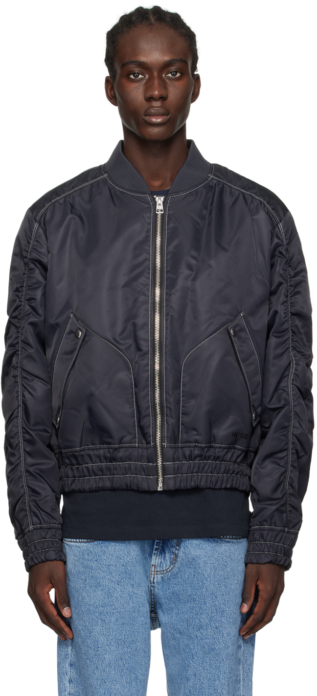 Hugo Gray Ruched Bomber Jacket In Charcoal 010