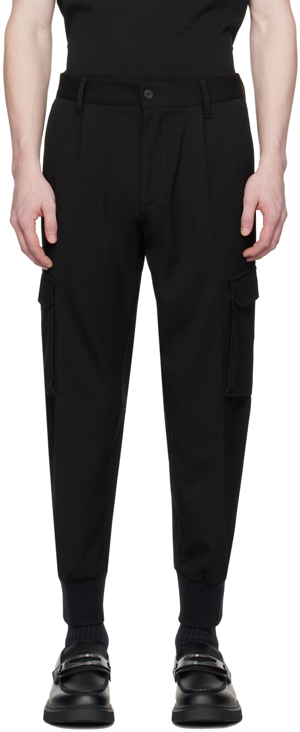 Black Ribbed Cargo Pants