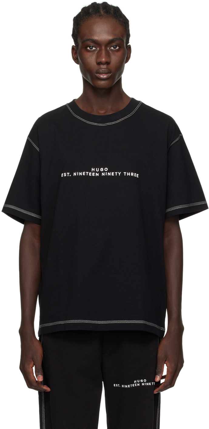 Shop Hugo Black Embroidered T-shirt In Black 001
