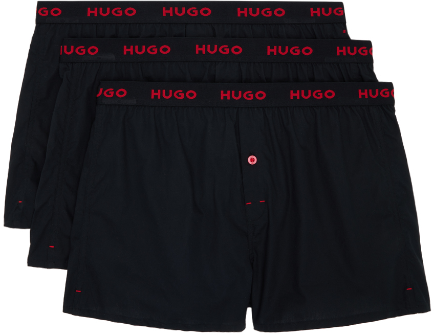 Hugo Three-pack Black Logo Boxers In Black 002