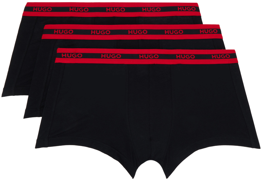 Hugo Three-pack Black Logo Boxers In Black 004