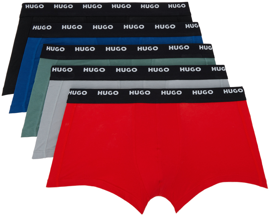Hugo Five-pack Multicolor Logo Boxers In Medium Blue 423