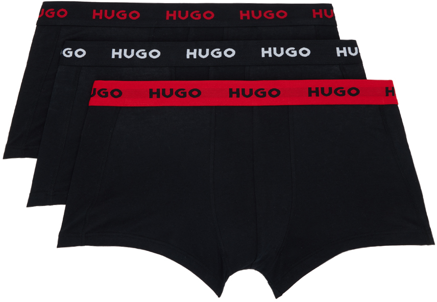 Hugo Three-pack Black Logo Boxers In Charcoal 010