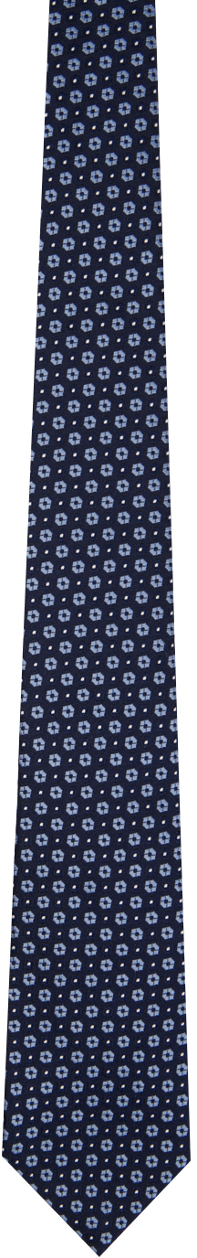 Zegna Navy Silk Jacquard Tie In Blue