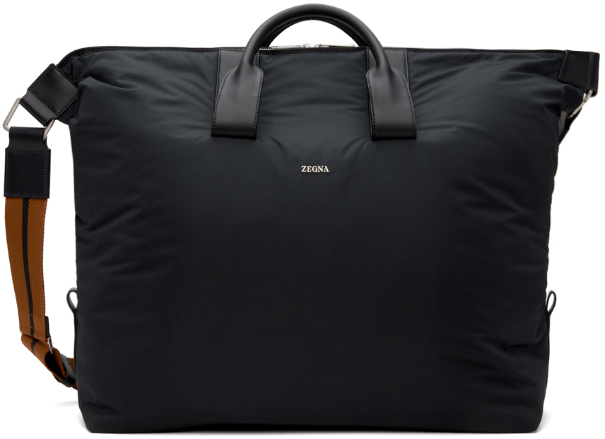 Shop Zegna Black Technical Fabric Holdall Duffle Bag In Ner Black