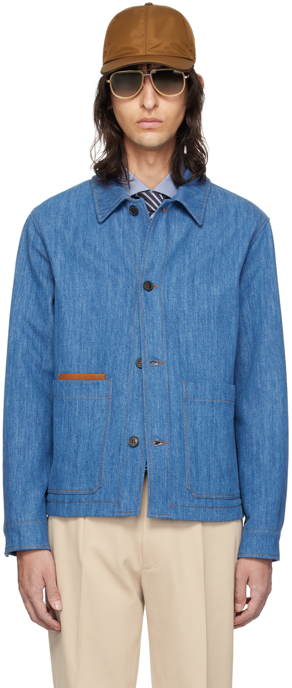Shop Zegna Blue Buttoned Denim Jacket In B05