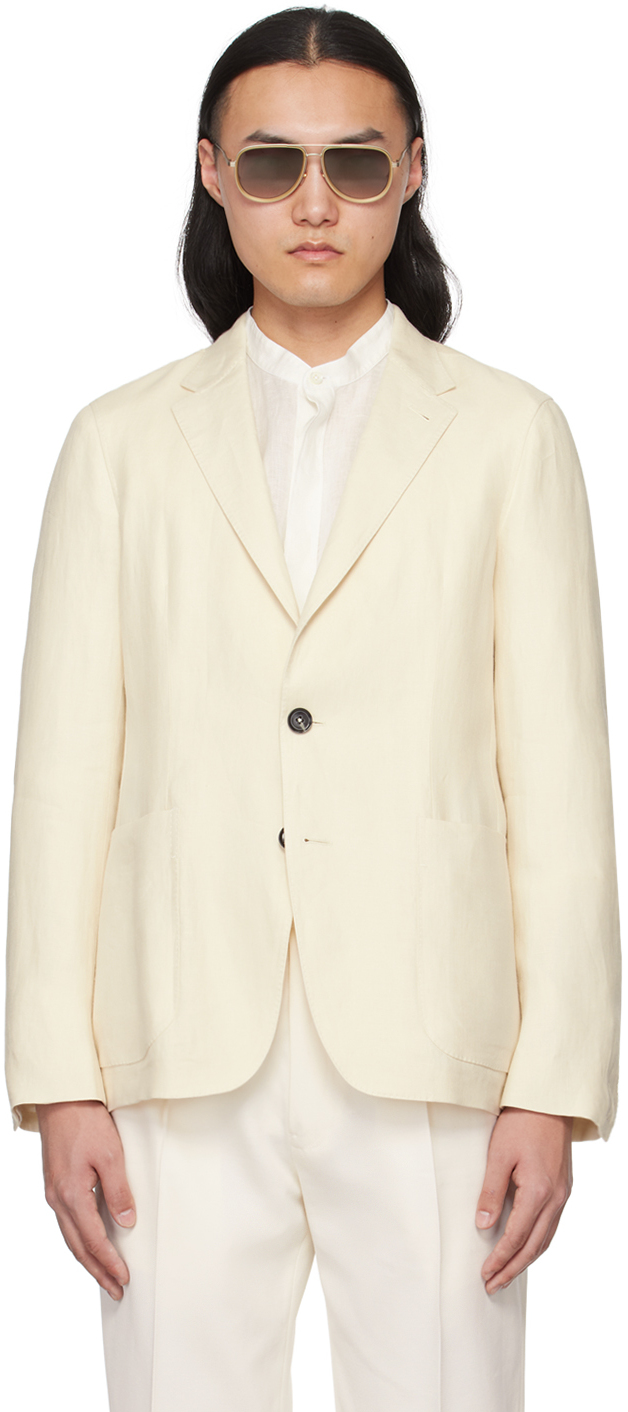 Shop Zegna Off-white Notched Lapel Blazer In 773535a7 Off White