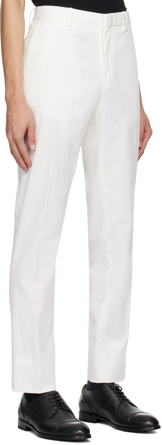 Shop Zegna Off-white Slim-fit Trousers In N00