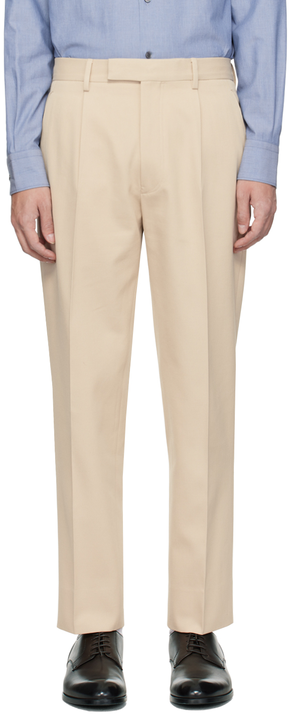 Beige Pleated Trousers