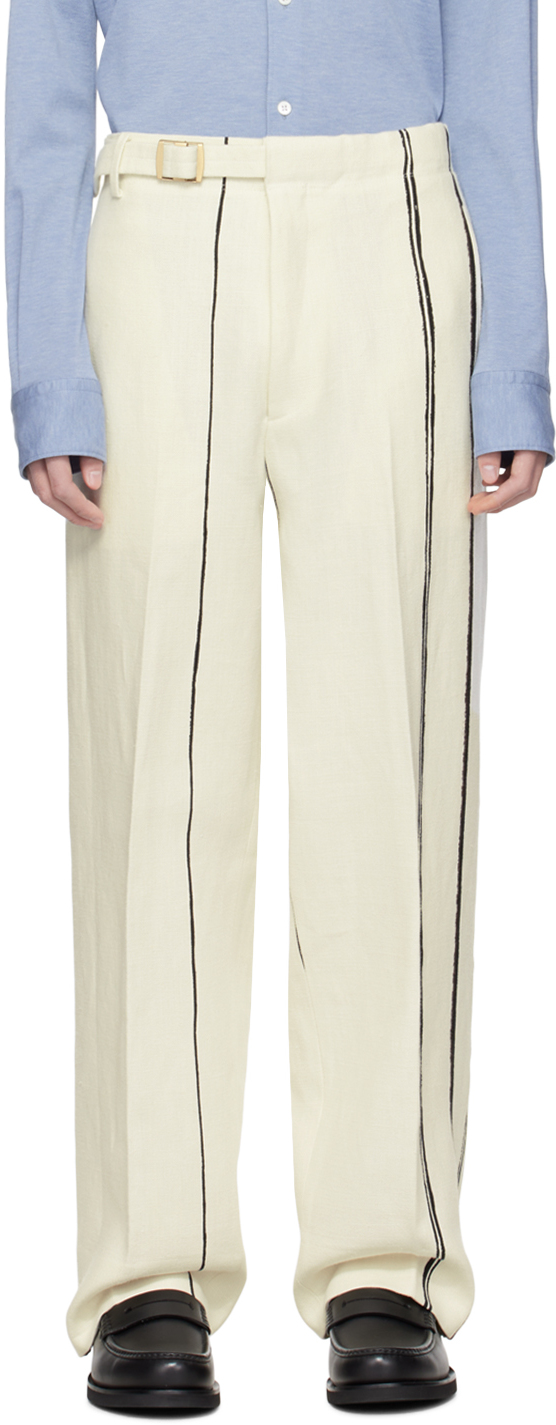 Zegna Off-white Striped Trousers In 7t7030a7 Off White