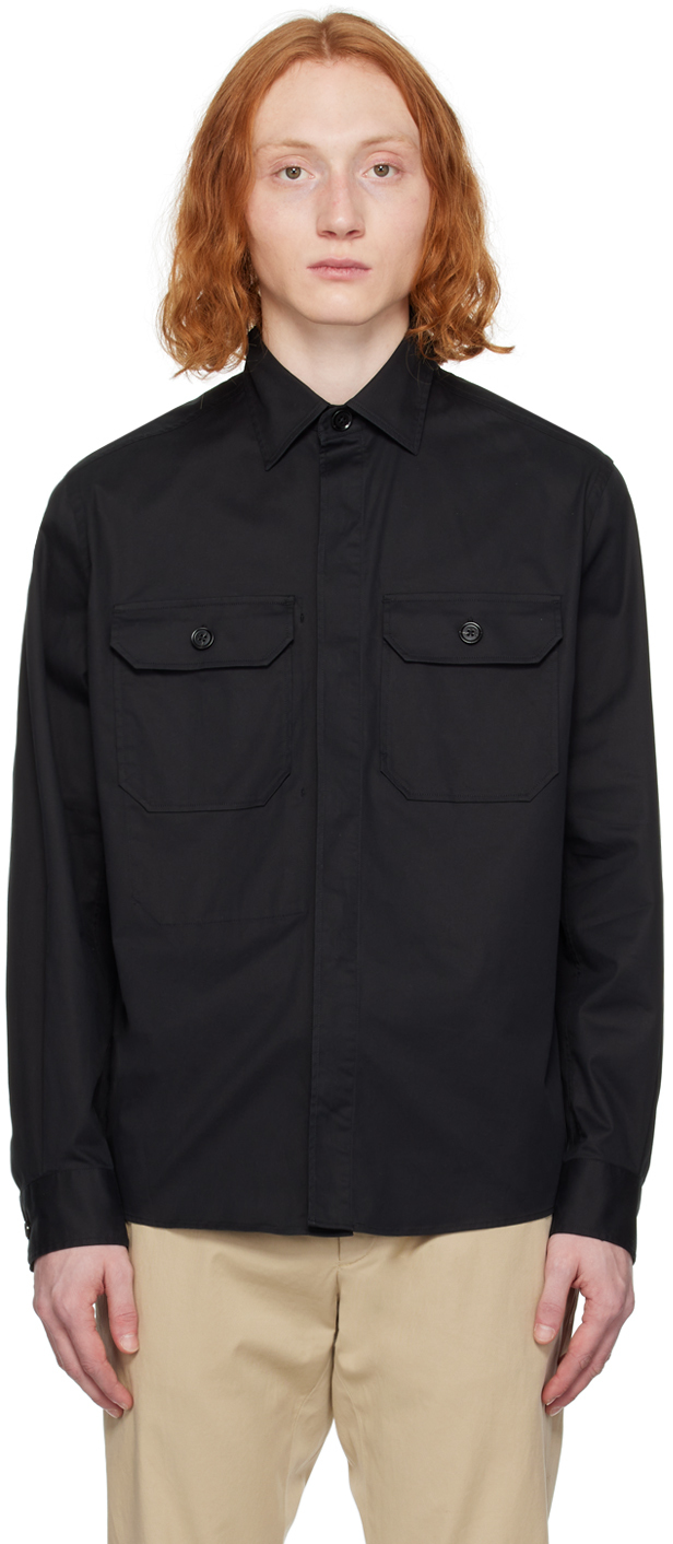 Zegna Black Pocket Long Sleeve Shirt In 990