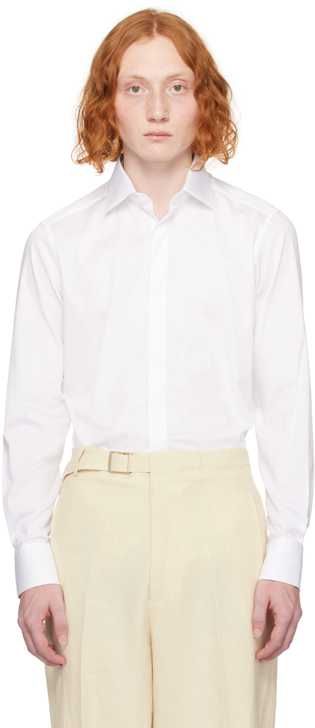 Zegna White Spread Collar Shirt In 701350a7bianco