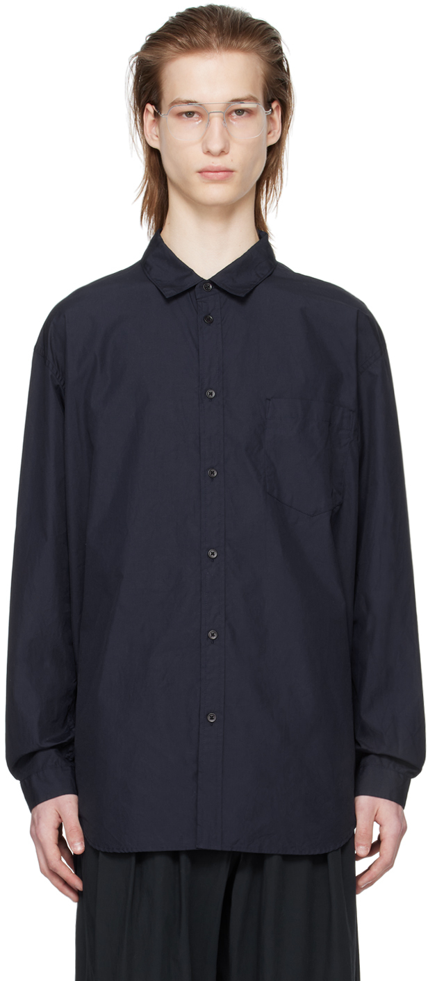 Shop Aton Navy Washed Shirt In 075 Navy