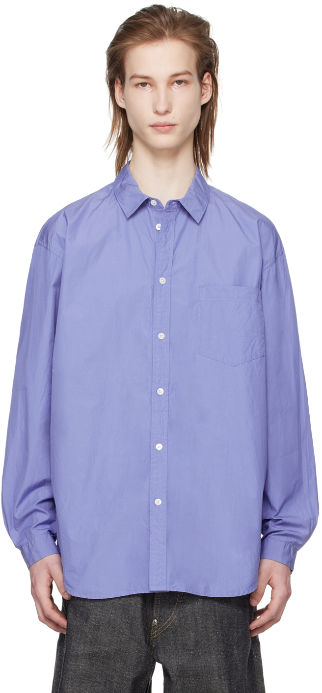 Shop Aton Blue Button Shirt In 073 Sax