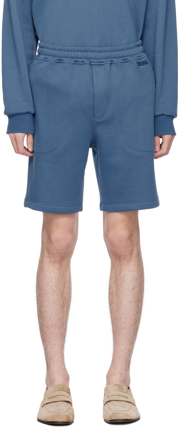 Zegna Blue Drawstring Shorts In 422 - Blue Medio Uni