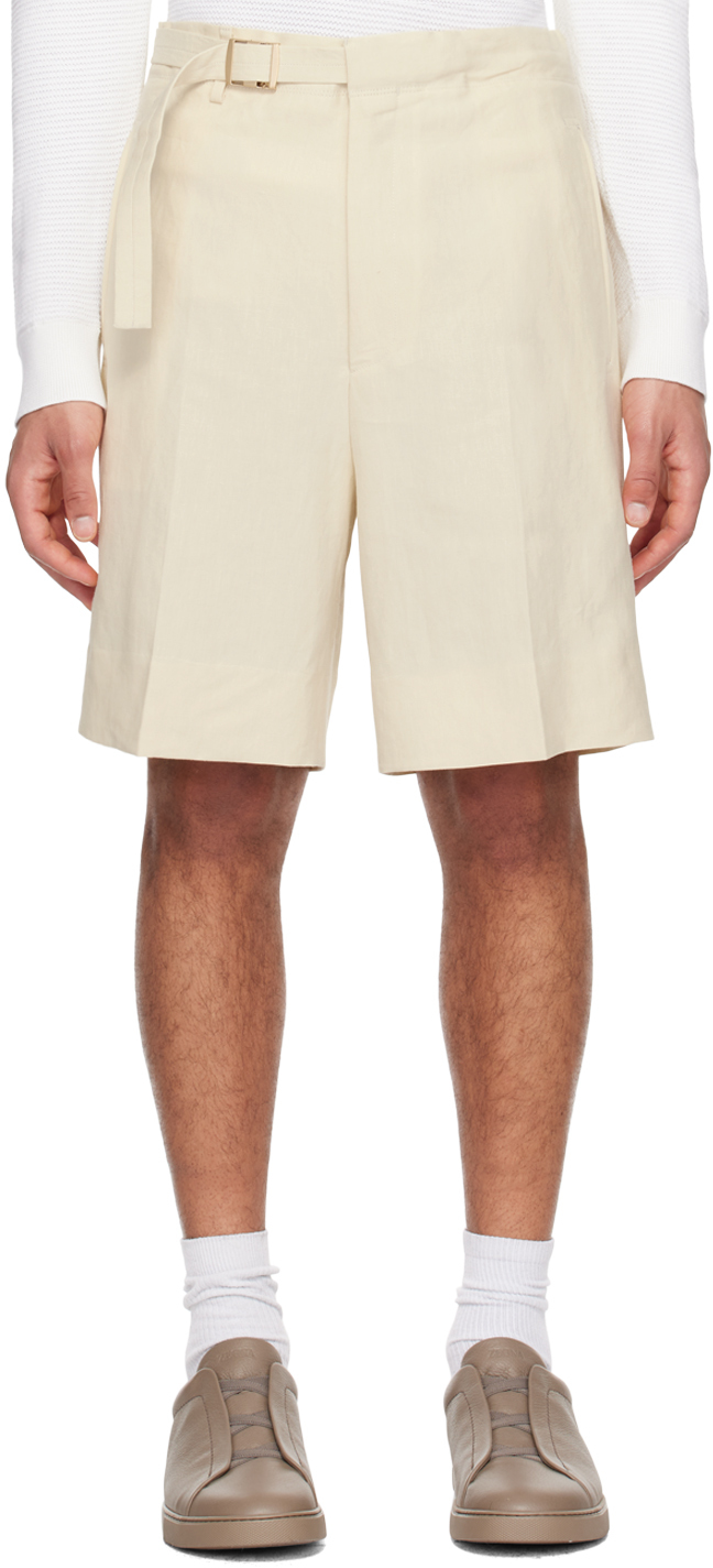 Shop Zegna Off-white Cinch Shorts In 773c60a7 Off White