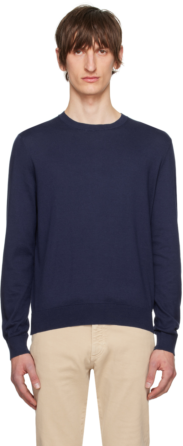 Shop Zegna Navy Crewneck Sweatshirt In B07