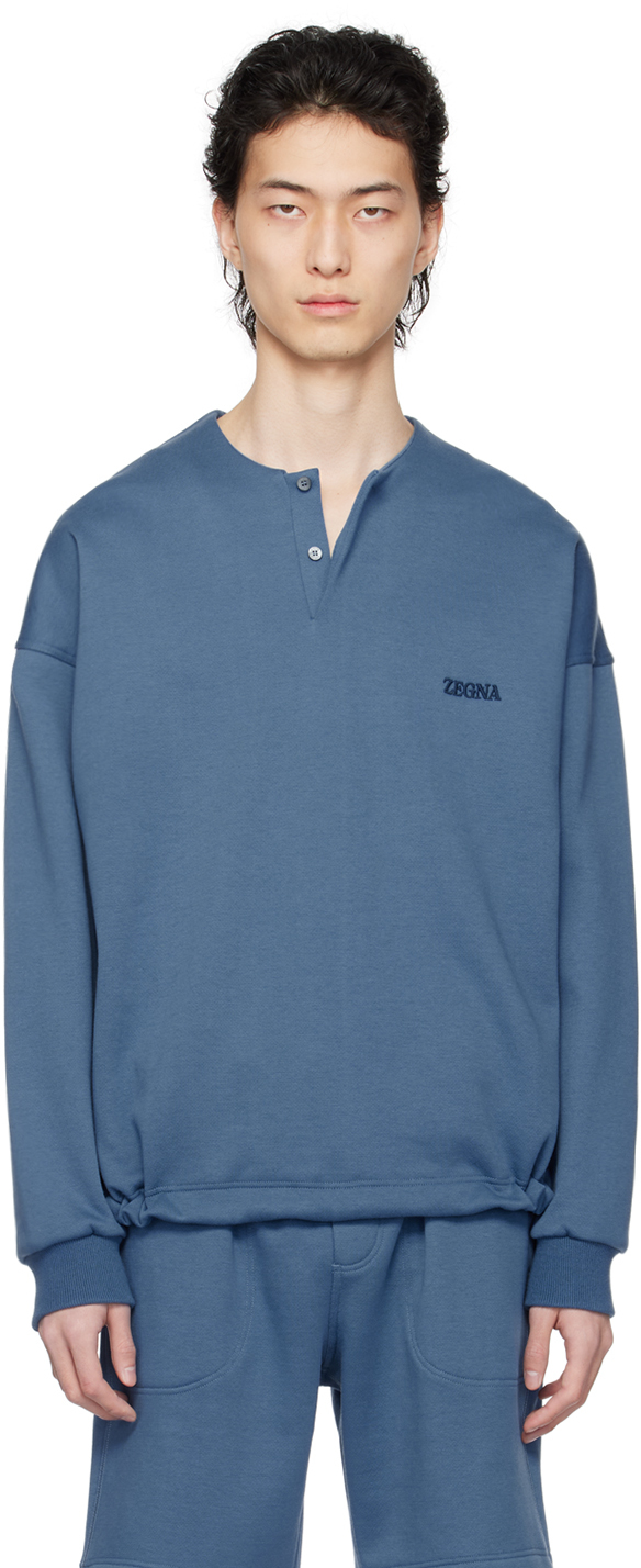 Blue Placket Sweatshirt by ZEGNA on Sale 