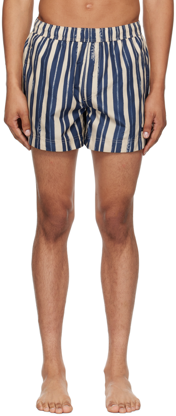 Navy & Tan Striped Swim Shorts