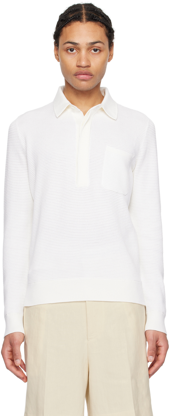 Shop Zegna Off-white Spread Collar Polo In N91