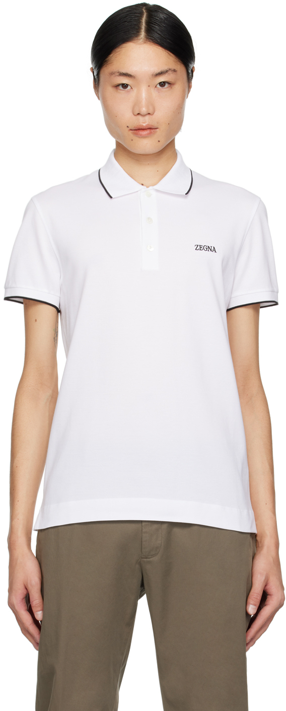 Shop Zegna White Embroidered Polo Shirt In N00