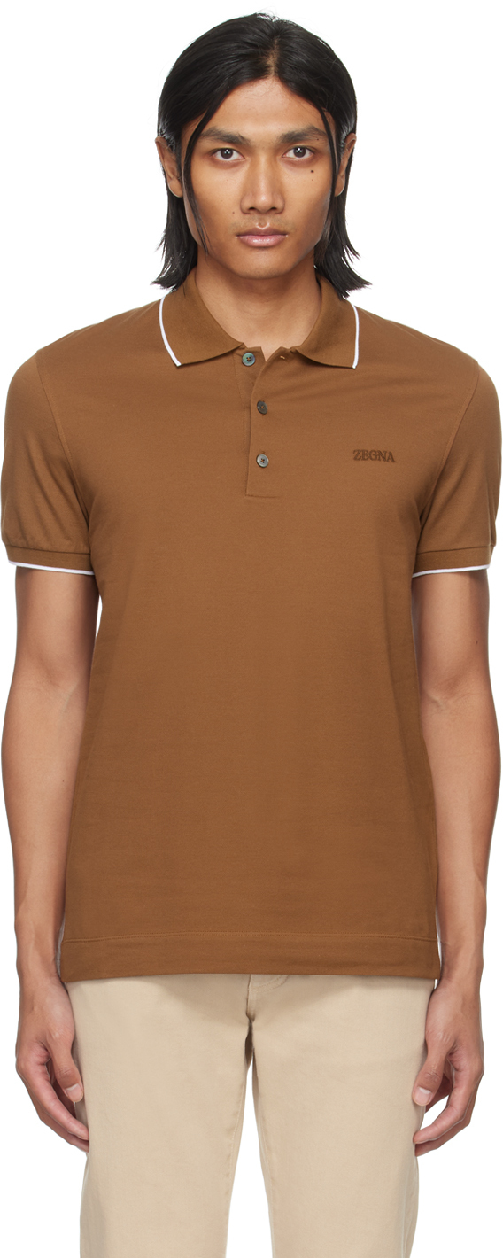 Zegna Brown Three-button Polo In N05