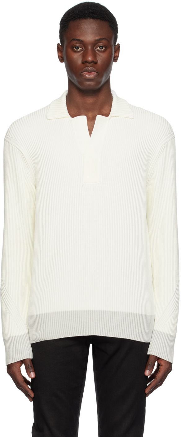 Zegna Off-white Open Collar Polo In 230 White And Grey