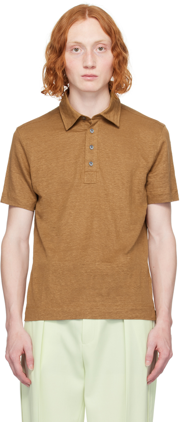Zegna Brown Spread Collar Polo In N05 Vicuna