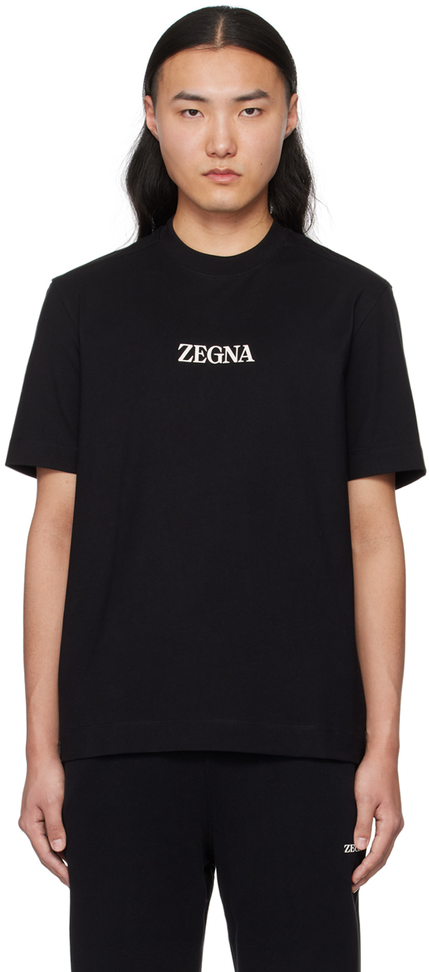 Shop Zegna Black Crewneck T-shirt In K09