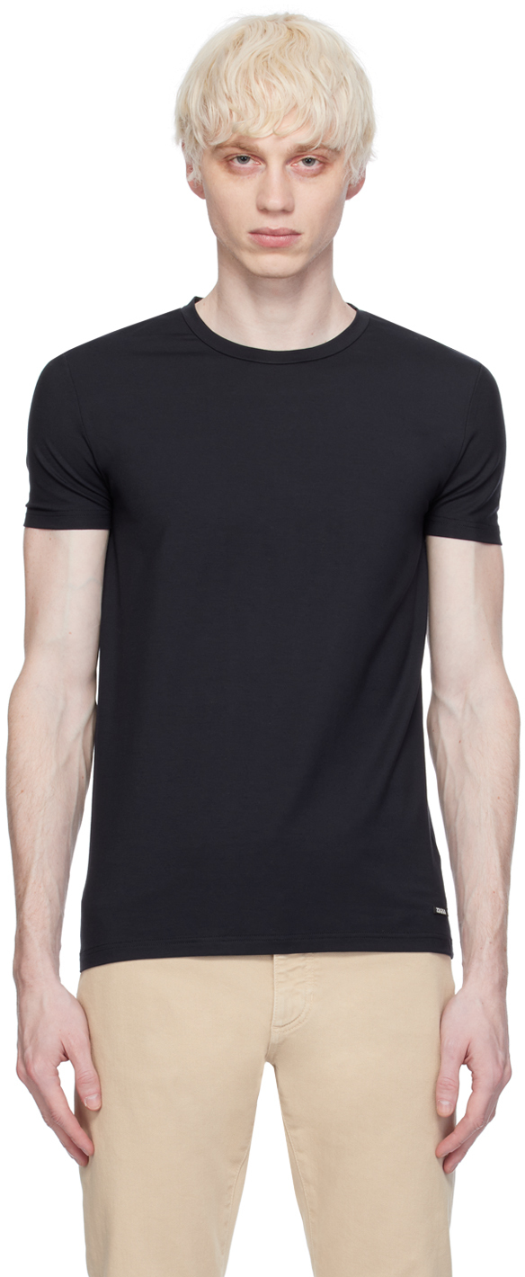 Navy Round Neck T-Shirt by ZEGNA on Sale